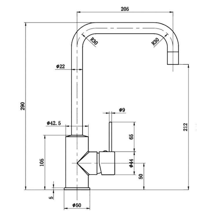 Castano Kitchen Mixer Milan Pin Lever Squared Gooseneck Sink Mixer